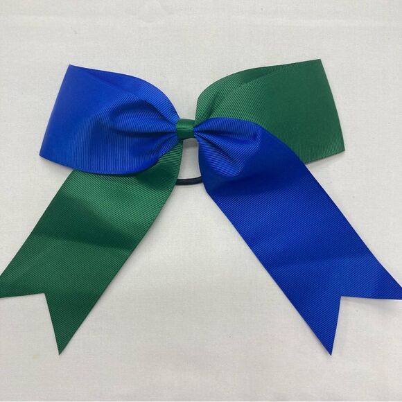 12 Hair Bows Blue Green 7” for Cheerleading Dance Gymnastics Team Pony Tail New - Picture 2 of 7